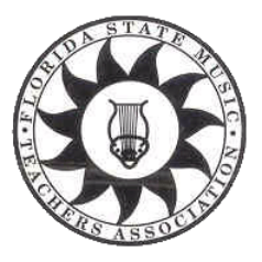 A black and white logo of the florida state music teachers association.