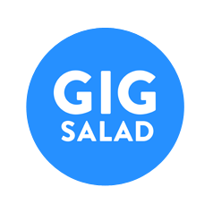 A blue circle with the words gig salad in it.