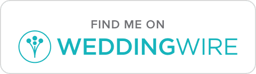 WeddingWire profile badge with floral icon.
