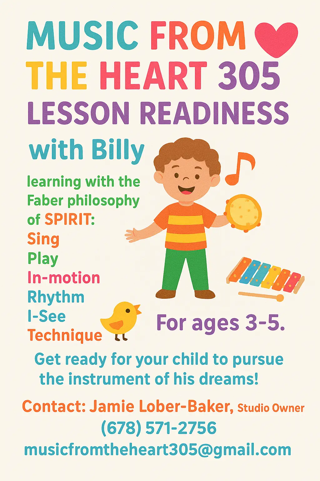 Music lessons for children ages 3-5.